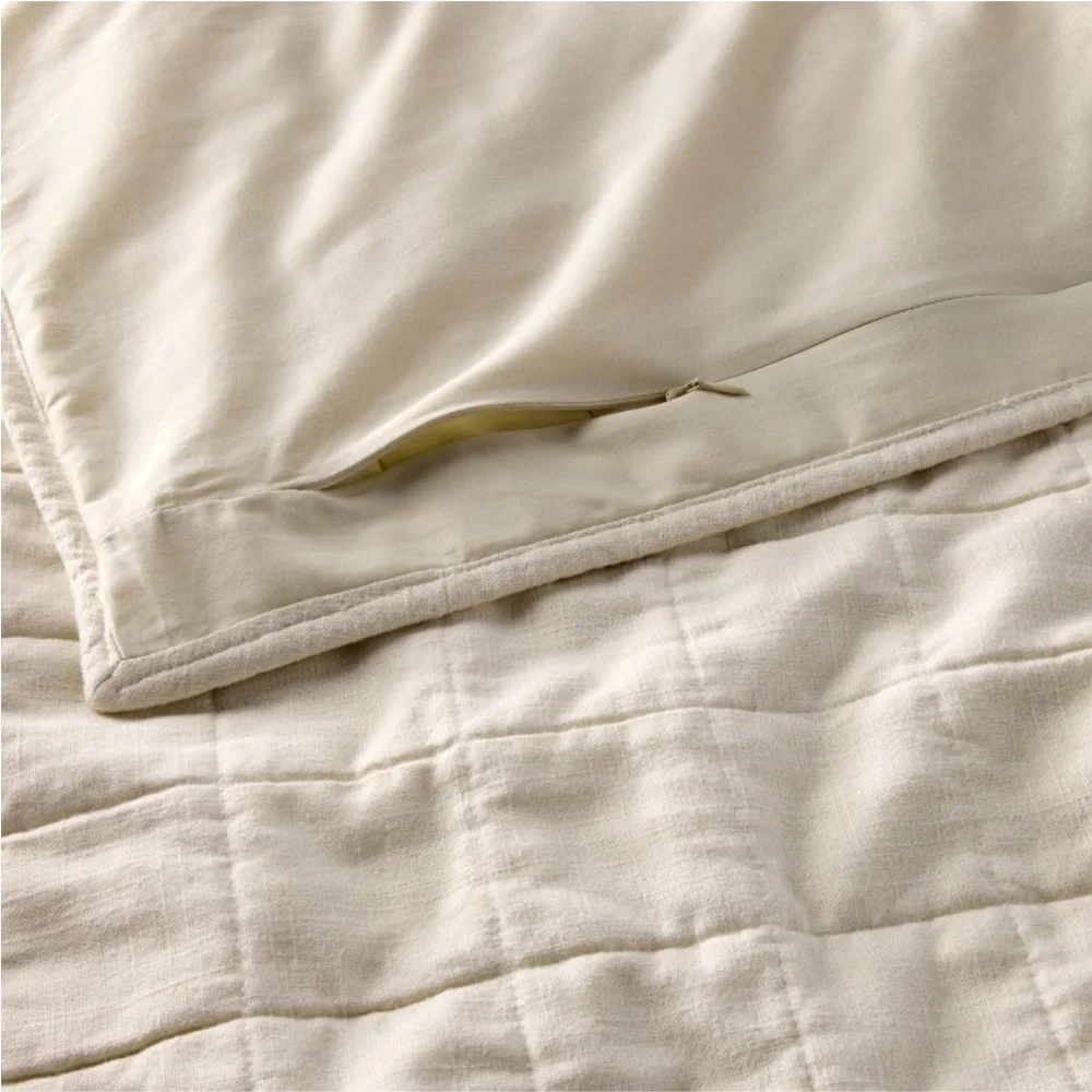 New Set of 2 King Heavyweight Linen Blend Quilt Pillow Shams Natural - Casaluna
